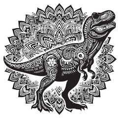 Black Color Tyrannosaurus rex Silhouette Vector Illustration, Solid White Background