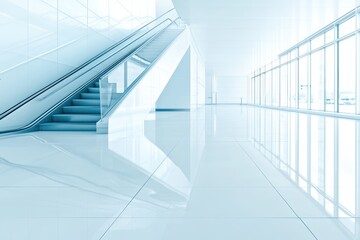 Bright Modern Interior with Stairs and Glass Windows Reflection
