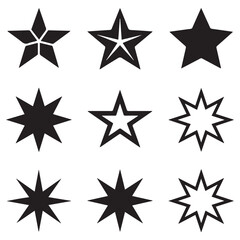 Star vector icons. Set of star symbols Silhouette Vector Black. with white background
