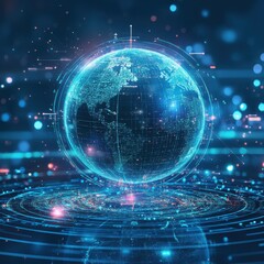 Obraz premium Glowing digital earth globe with network connections and abstract circular patterns around it