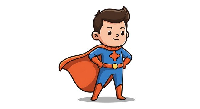 Adorable Cartoon Superhero Child Posing Confidently