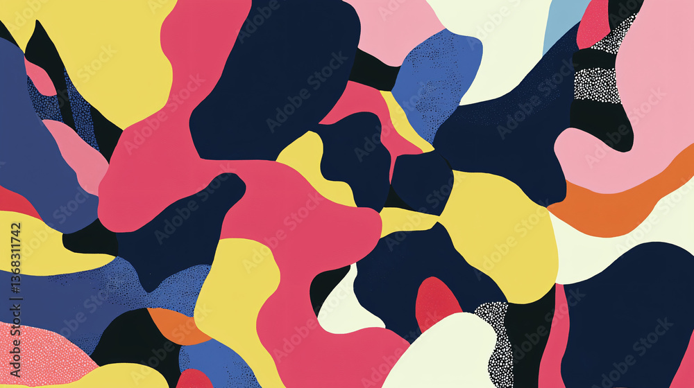 Poster lively and colorful pattern of bold intersecting color planes in primary tones creating a dynamic an