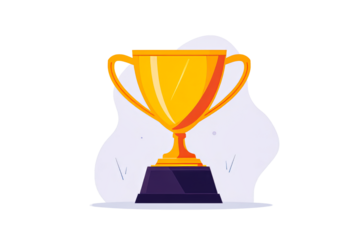 Golden trophy cup design, isolated on background, for success, cut out transparent