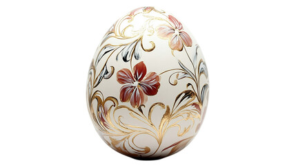 Elegant floral-patterned Easter egg with hand-painted gold accents, luxurious and artistic, isolated on a white background