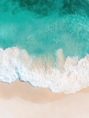 Obraz premium Waves crashing on sandy beach tropical paradise aerial view nature landscape serene environment for relaxation