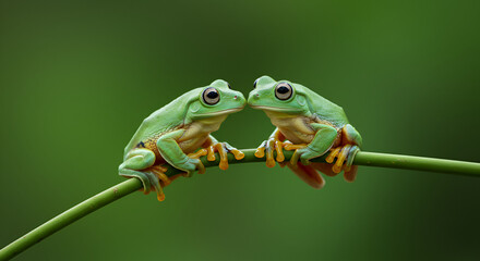 Naklejka premium green tree frog on leaf