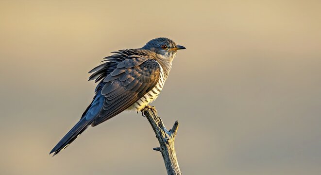 A guira cuckoo drying its feathers in the golden sunlight
