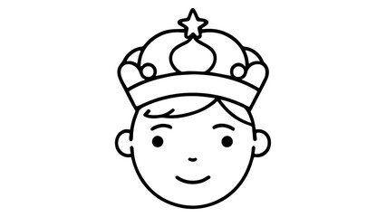 Obraz premium Minimalistic Illustration of a Smiling Child With a Royal Crown, funny face king, eyes on the different sides sign king