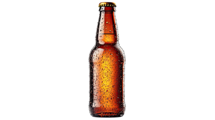 Golden Brew: A condensation-covered glass beer bottle, filled with a rich amber liquid, stands as a symbol of refreshment and enjoyment. The classic design evokes the anticipation of a crisp.