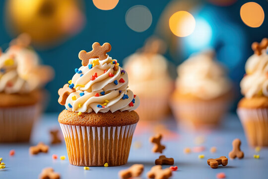 Delightful cupcake topped with frosting and colorful sprinkles, perfect for celebrations