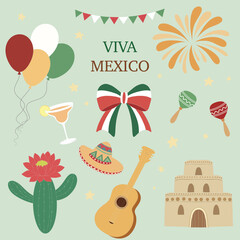 Cinco de Mayo Festive Vector with Mexican Culture. Vector illustration of a set of Mexico elements