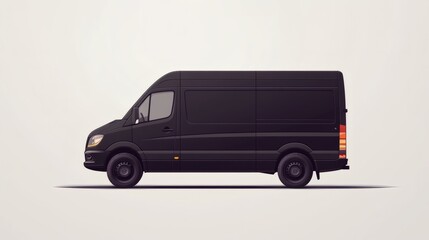 Black cargo van side view on white background.