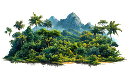 Tropical Paradise: Lush vegetation and towering mountains combine to create a mesmerizing tropical paradise. 