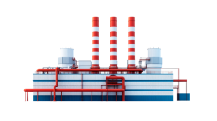 Industrial complex with red and white stripes, cut out transparent