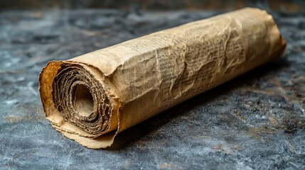 Old Rolled Brown Paper on Weathered Stone Surface