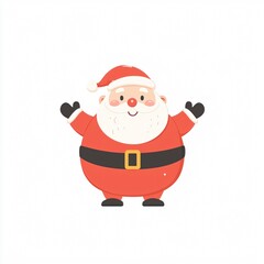 Obraz premium Cheerful Santa Claus waving, wearing red suit, black gloves, hat. Happy, inviting pose