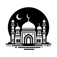 Stunning Islamic mosque vector featuring intricate Arabic architecture domes and crescent symbol ideal for religious festival graphics prayer backgrounds and high-resolution culture design elements
