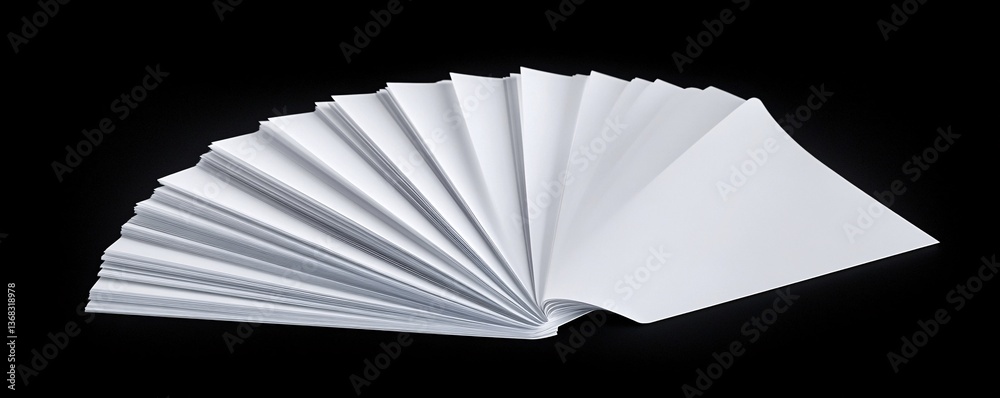 Leinwandbilder stack of blank white paper sheets forming a fan on black background