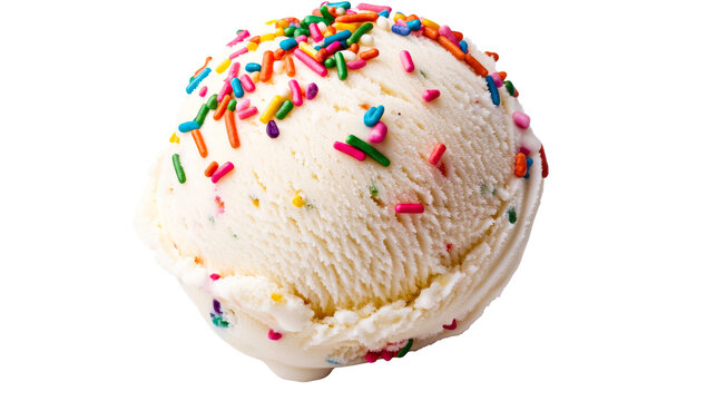 A scoop of ice cream with sprinkles, cut out transparent