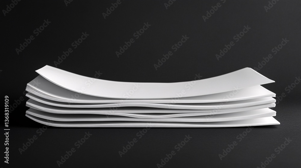 Aufkleber stack of blank paper sheets curving on black background