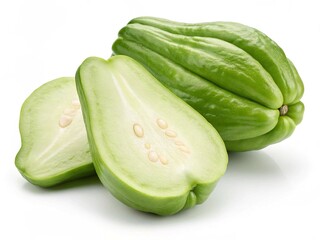 Fresh chayote vegetable or mexican cucumber isolated on transparent background