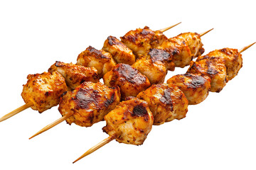 Grilled meat kebabs on skewers, a smoky barbecue meal