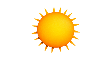 Stylized sun with texture and rays on a black background, cut out transparent