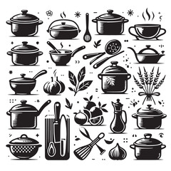 Black Color Casserole Dish Silhouette Vector Illustration, Solid White Background