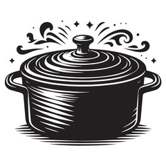 Black Color Casserole Dish Silhouette Vector Illustration, Solid White Background