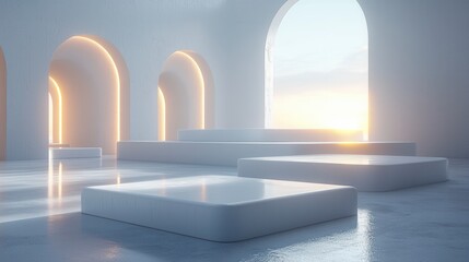 Abstract Minimalist Architecture with Soft Lighting and Reflections