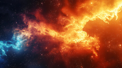 Naklejka premium Nebula with a bright star forming a stunning and colorful cosmic scene of chromatic cascades of celestial fire in the universe.