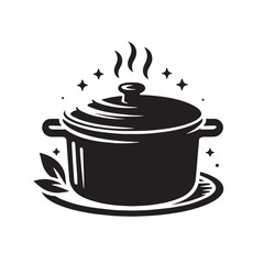 Black Color Casserole Dish Silhouette Vector Illustration, Solid White Background