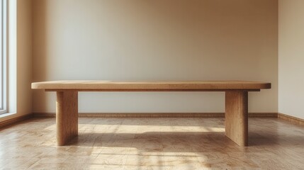 Fototapeta premium Minimalist Wooden Table in Bright Room with Natural Light