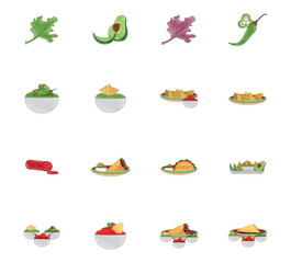Set of Mexican food vector icons with a white background