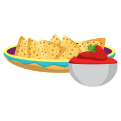 Vector Illustration of Mexican Nachos with Salsa Dip in Colorful Plate for Food and Snack Design