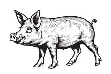 Fototapeta premium Sketch of a pig. Vector vintage illustration hand drawn large fat pig isolated on white background.