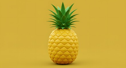 Stylized 3D Render of Single Pineapple on Mustard Yellow Background