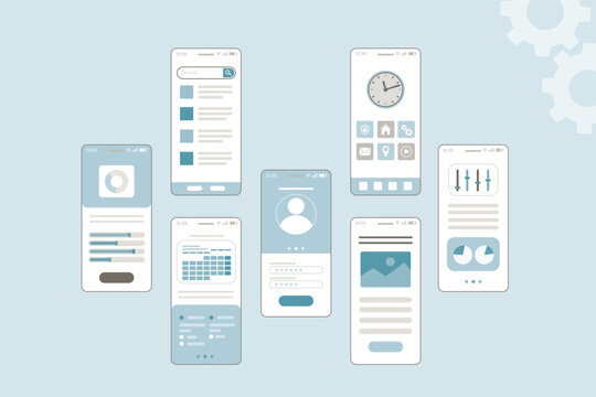 UI, UX, GUI screenshot kit. Shopping app design template for mobile apps. Responsive website wireframes. Web design UI kit. Store dashboard. Set of mobile app mockup.