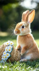 Fototapeta premium Bunny and Bonnet, Easter bunnies