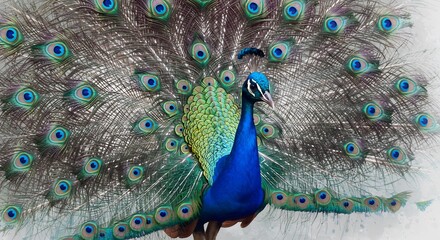 Obraz premium Majestic Peacock Displays Vibrant Plumage. AI Generated