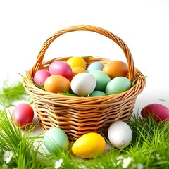 Naklejka premium colorful easter eggs in basket