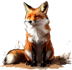 Obraz premium A fox, sitting on the ground, transparent background, PNG