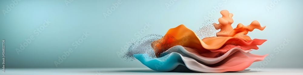 Poster a 3d rendered animation of a wave packet undergoing scattering and spreading into different frequenc