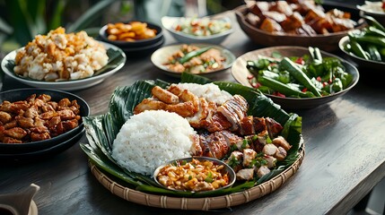 Elegantly Styled Dining Table Featuring Traditional Cuisine and Tableware in a Minimalist, Luxury Dining Setting