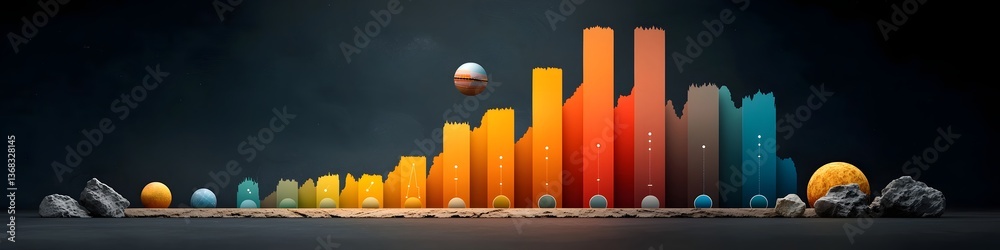 Poster a 3d rendered infographic showing the frequency allocation for different satellite communication ban