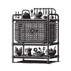 Black Color Cooling Rack Silhouette Vector Illustration, Solid White Background