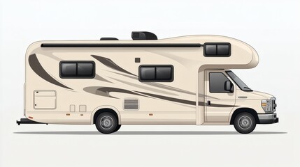 Beige Class C RV with Brown Stripes.