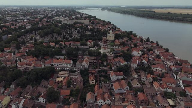 Zemun, Belgrade old town aerial shot 
