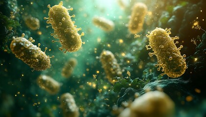 Fototapeta premium Microscopic Bacteria with Green Background.