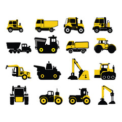 set of yellow trucks